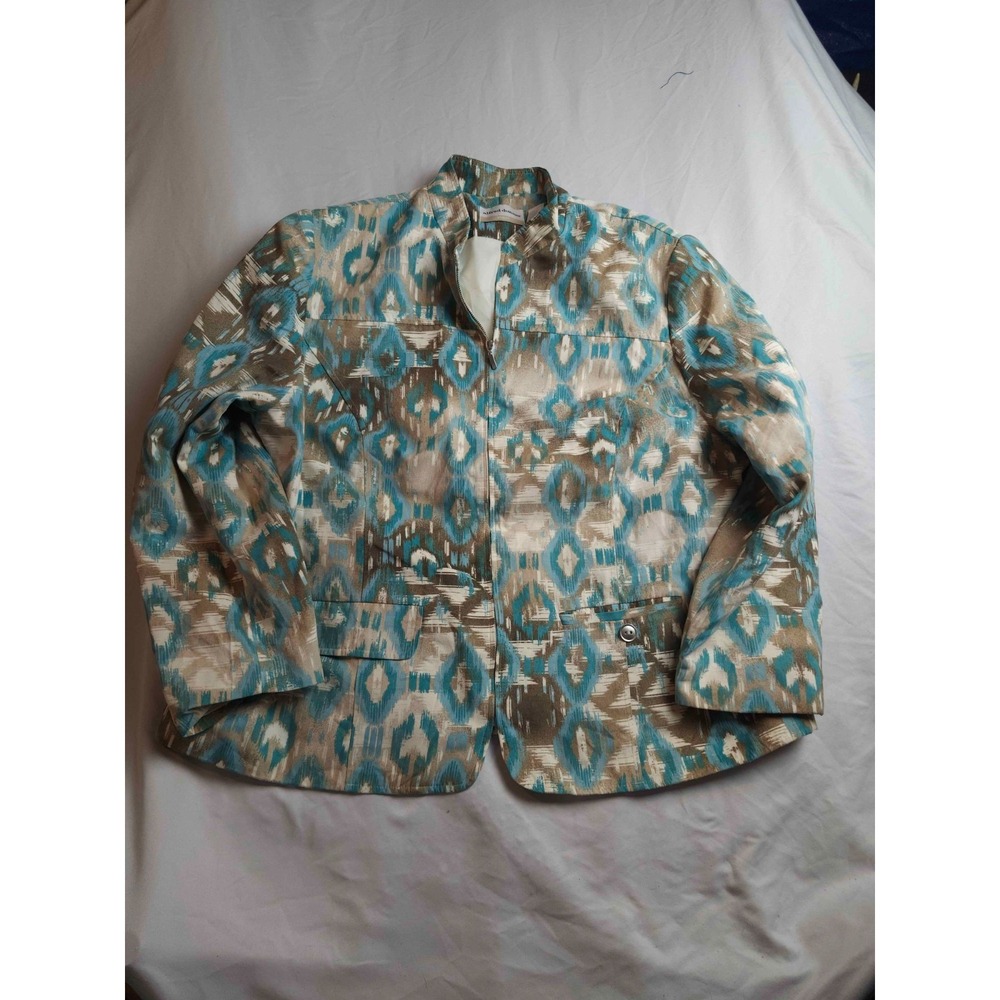 Alfred Dunner Jacket Womens Size 18W Blue Woven Ikat Full Zip Casual Lightweight